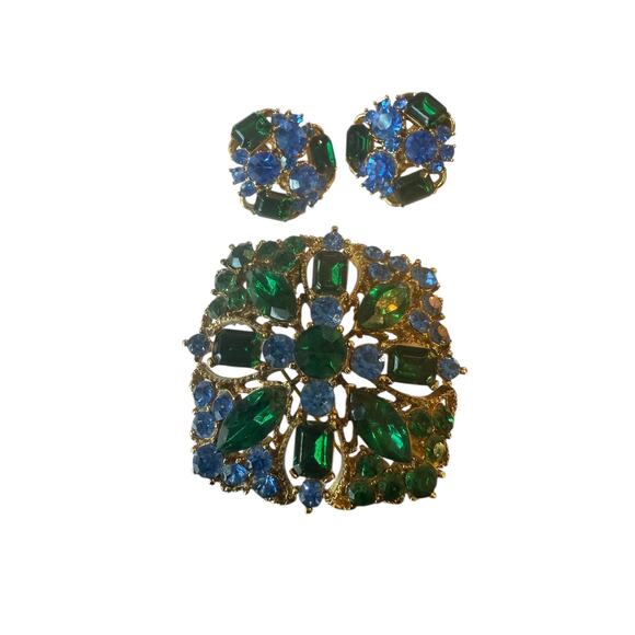 Vintage Topaz & Emerald Rhinestone Costume Jewelry Set - Picture 4 of 9